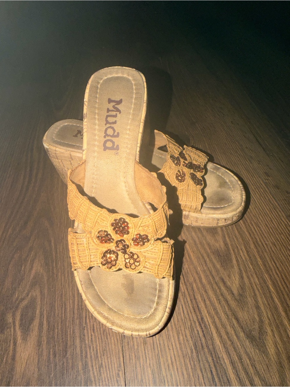 Vintage MUDD Wedge Sandals 7 Flower Sequined Cork Chunky Platform Y2K Club